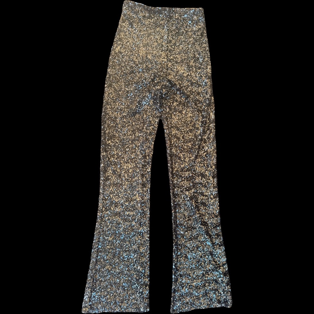 Zara Black Sequin Flare Pants S - Picture 4 of 7